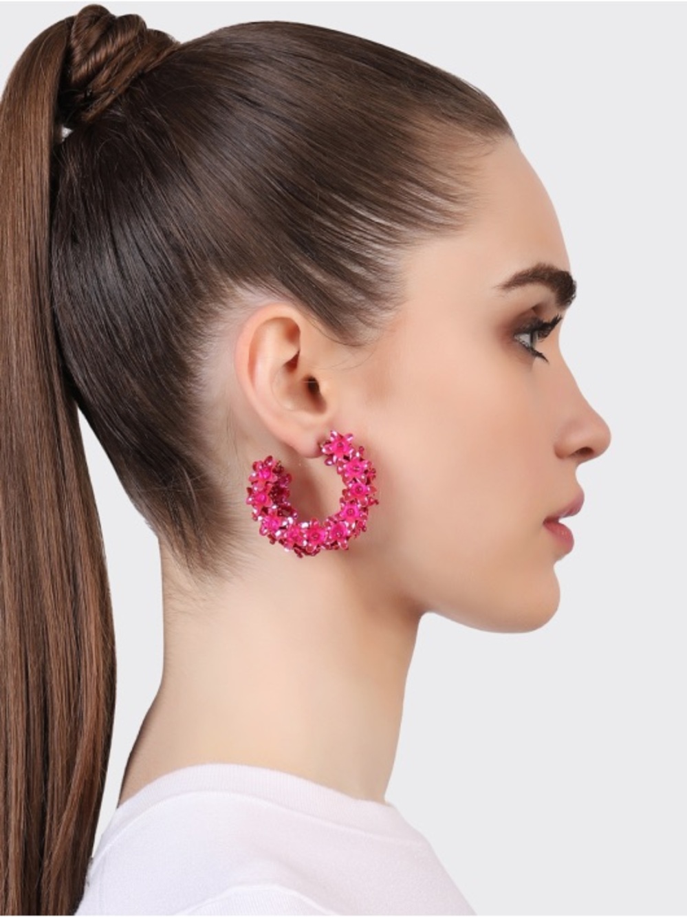 Pink Floral Hoop Earrings - Women Jewelry